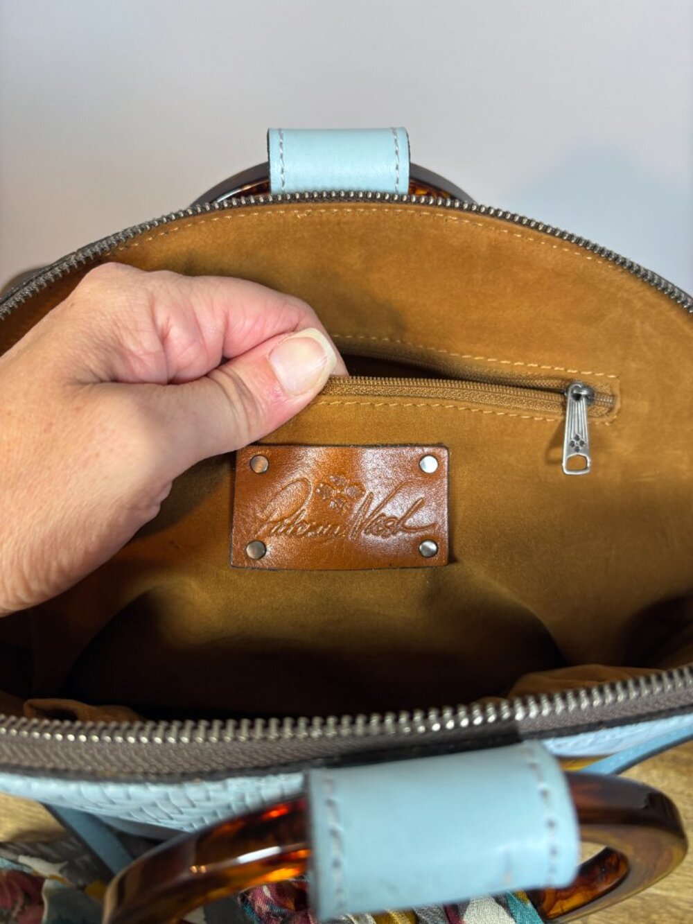 Patricia Nash Meldola Light Blue Leather Dome Satchel w/ Scarf - Picture 11 of 11